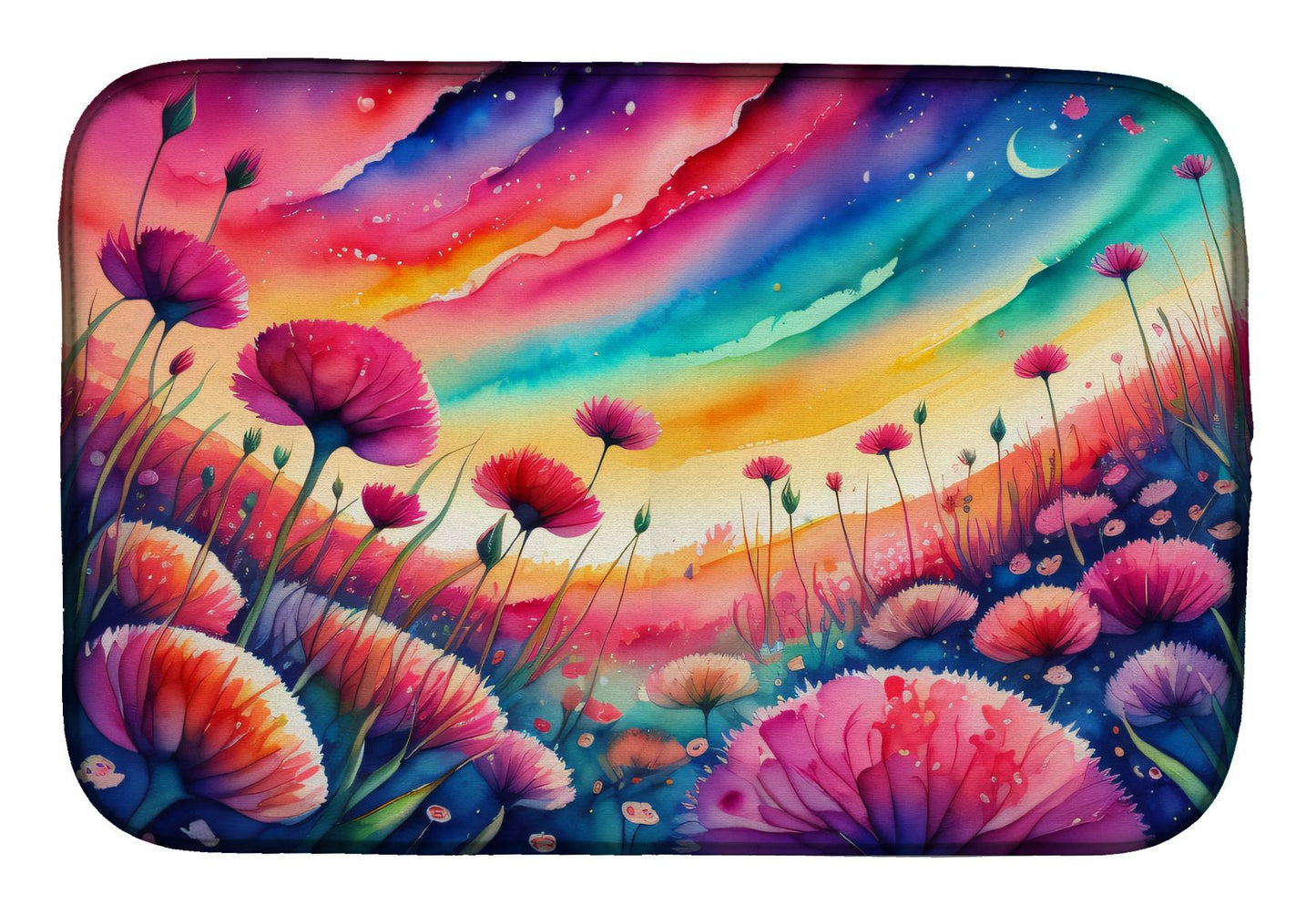 Dianthus in Color Dish Drying Mat Absorbent Dish Drying Mat Pad for Kitchen Counter Dish Drainer Mat for Countertop, 14 x 21", Multicolor
