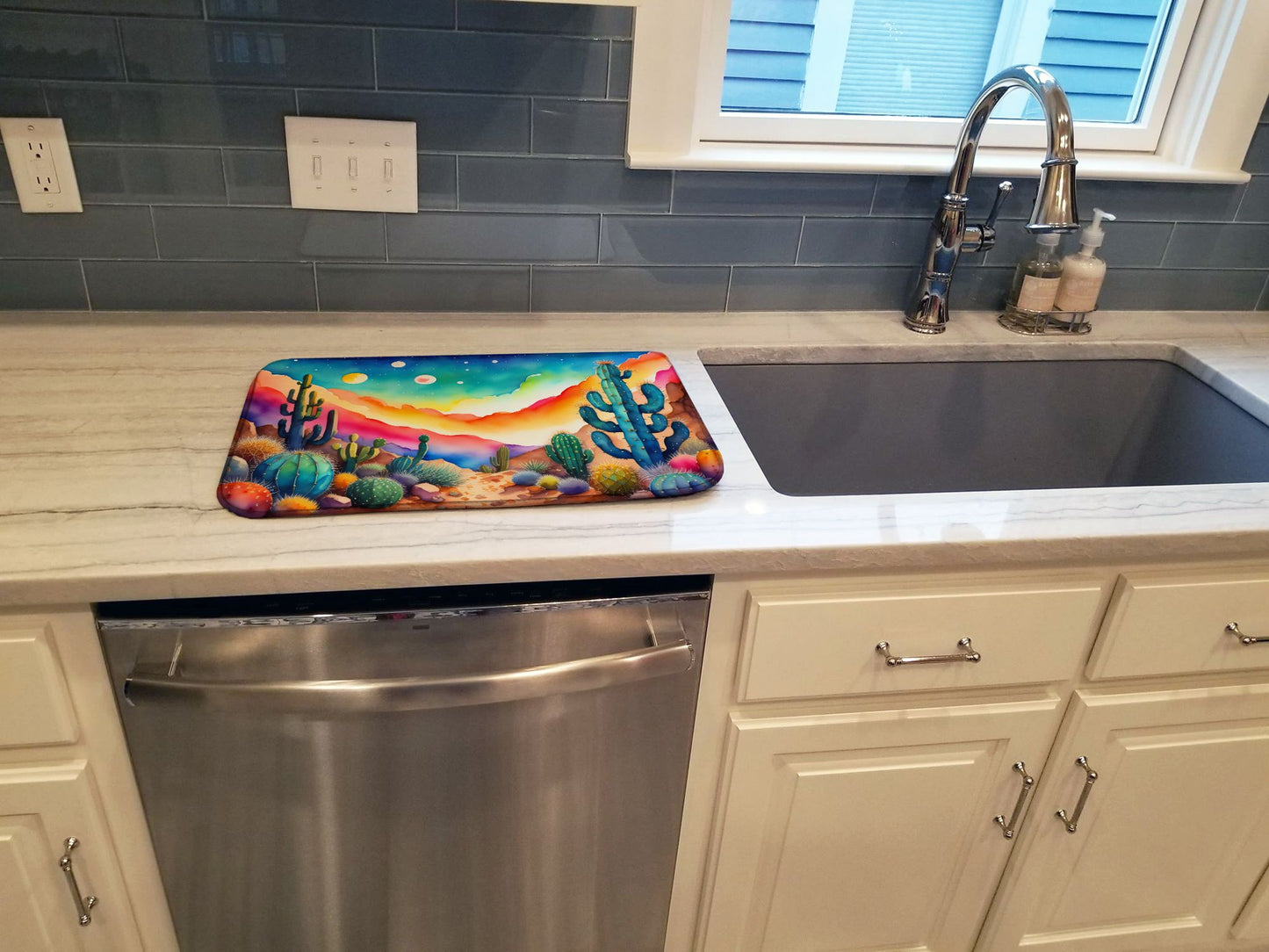 Cactus in Color Dish Drying Mat Absorbent Dish Drying Mat Pad for Kitchen Counter Dish Drainer Mat for Countertop, 14 x 21", Multicolor
