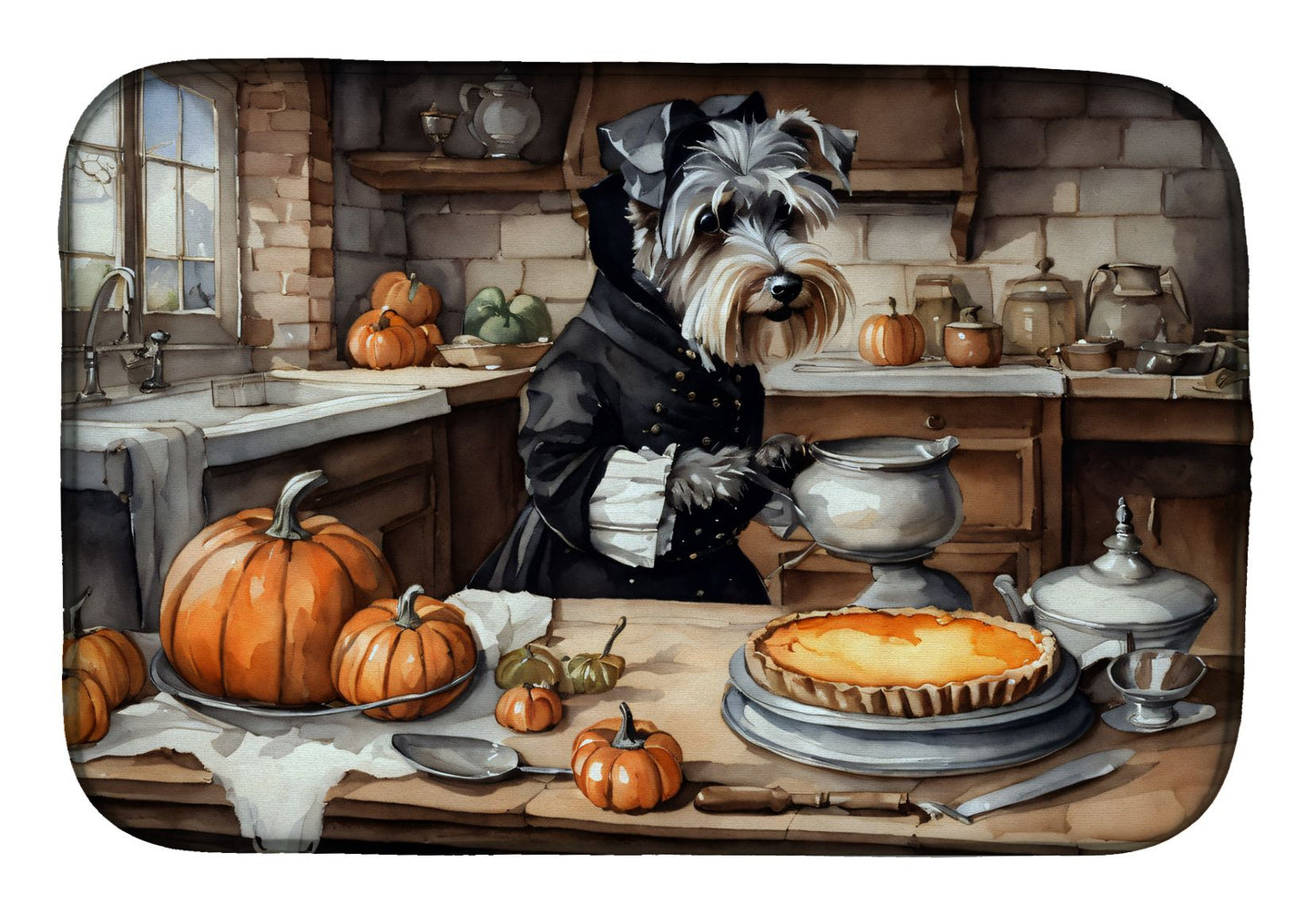 Schnauzer Fall Kitchen Pumpkins Dish Drying Mat Absorbent Dish Drying Mat Pad for Kitchen Counter Dish Drainer Mat for Countertop, 14 x 21", Multicolor