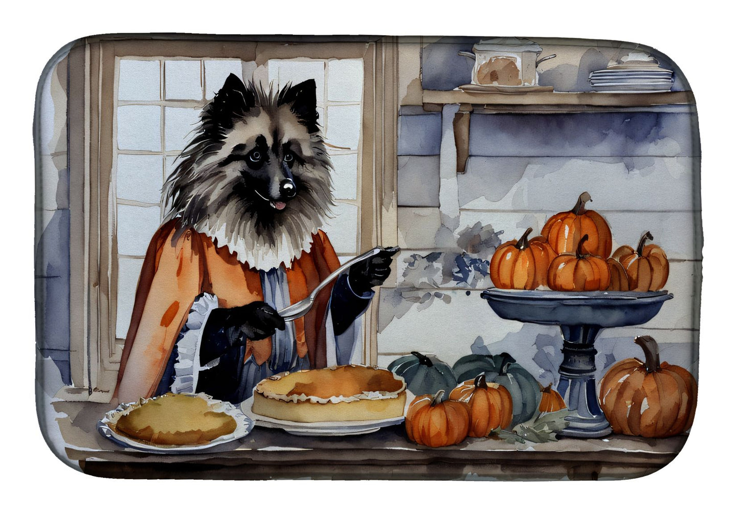 Keeshond Fall Kitchen Pumpkins Dish Drying Mat Absorbent Dish Drying Mat Pad for Kitchen Counter Dish Drainer Mat for Countertop, 14 x 21", Multicolor