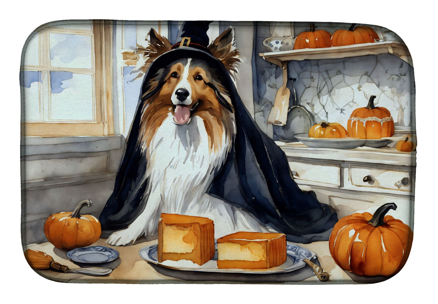 Sheltie Fall Kitchen Pumpkins Dish Drying Mat Absorbent Dish Drying Mat Pad for Kitchen Counter Dish Drainer Mat for Countertop, 14 x 21", Multicolor