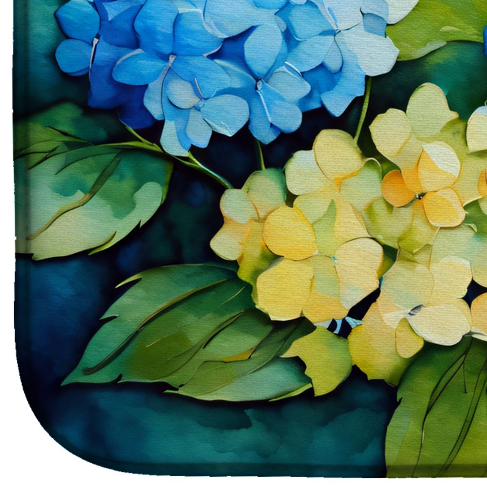 Hydrangeas in Watercolor Dish Drying Mat Absorbent Dish Drying Mat Pad for Kitchen Counter Dish Drainer Mat for Countertop, 14 x 21", Multicolor