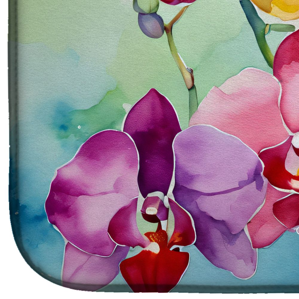 Orchids in Watercolor Dish Drying Mat Absorbent Dish Drying Mat Pad for Kitchen Counter Dish Drainer Mat for Countertop, 14 x 21", Multicolor