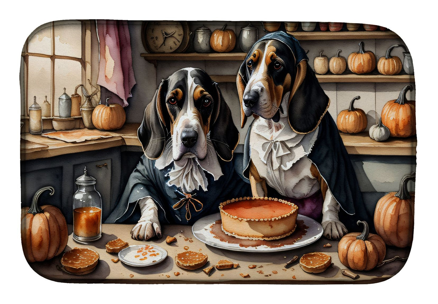Basset Hound Fall Kitchen Pumpkins Dish Drying Mat Absorbent Dish Drying Mat Pad for Kitchen Counter Dish Drainer Mat for Countertop, 14 x 21", Multicolor