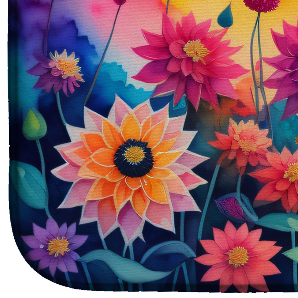 Dahlias in Color Dish Drying Mat Absorbent Dish Drying Mat Pad for Kitchen Counter Dish Drainer Mat for Countertop, 14 x 21", Multicolor