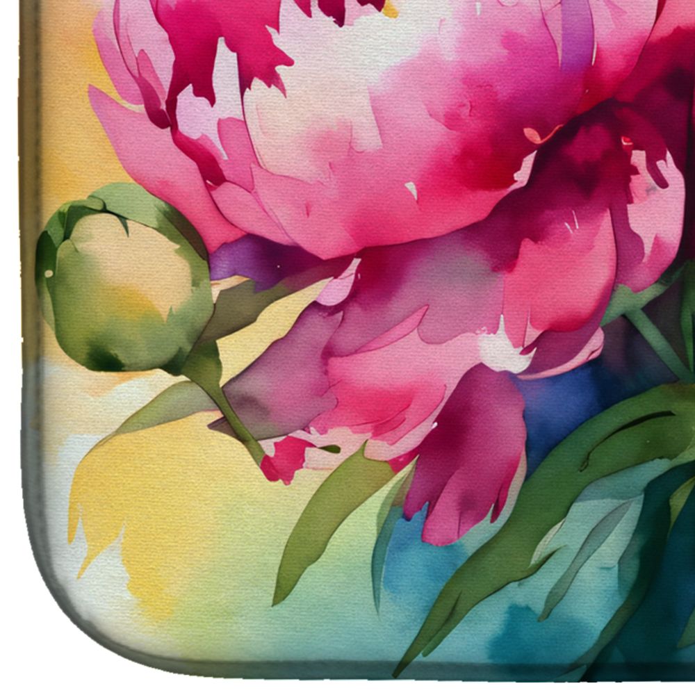 Peonies in Watercolor Dish Drying Mat Absorbent Dish Drying Mat Pad for Kitchen Counter Dish Drainer Mat for Countertop, 14 x 21", Multicolor
