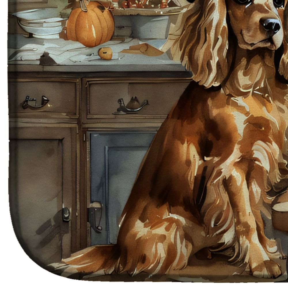 Cocker Spaniel Fall Kitchen Pumpkins Dish Drying Mat Absorbent Dish Drying Mat Pad for Kitchen Counter Dish Drainer Mat for Countertop, 14 x 21", Multicolor