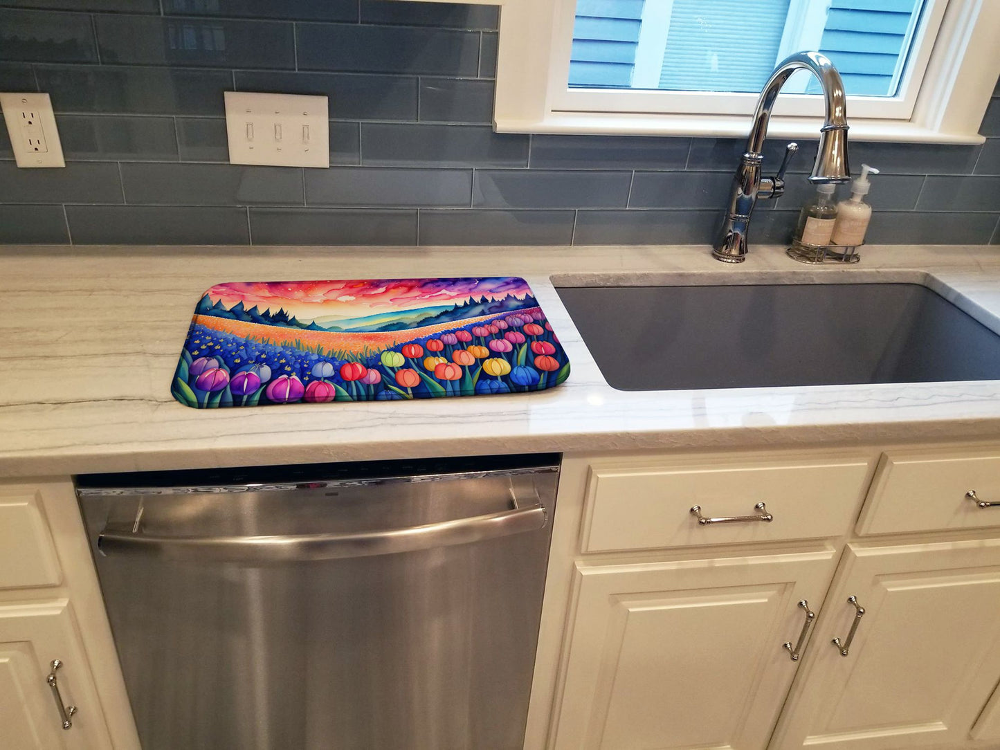 Hyacinths in Color Dish Drying Mat Absorbent Dish Drying Mat Pad for Kitchen Counter Dish Drainer Mat for Countertop, 14 x 21", Multicolor