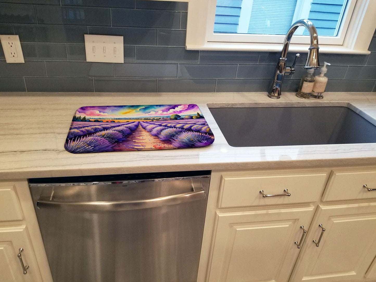 English Lavender in Color Dish Drying Mat Absorbent Dish Drying Mat Pad for Kitchen Counter Dish Drainer Mat for Countertop, 14 x 21", Multicolor