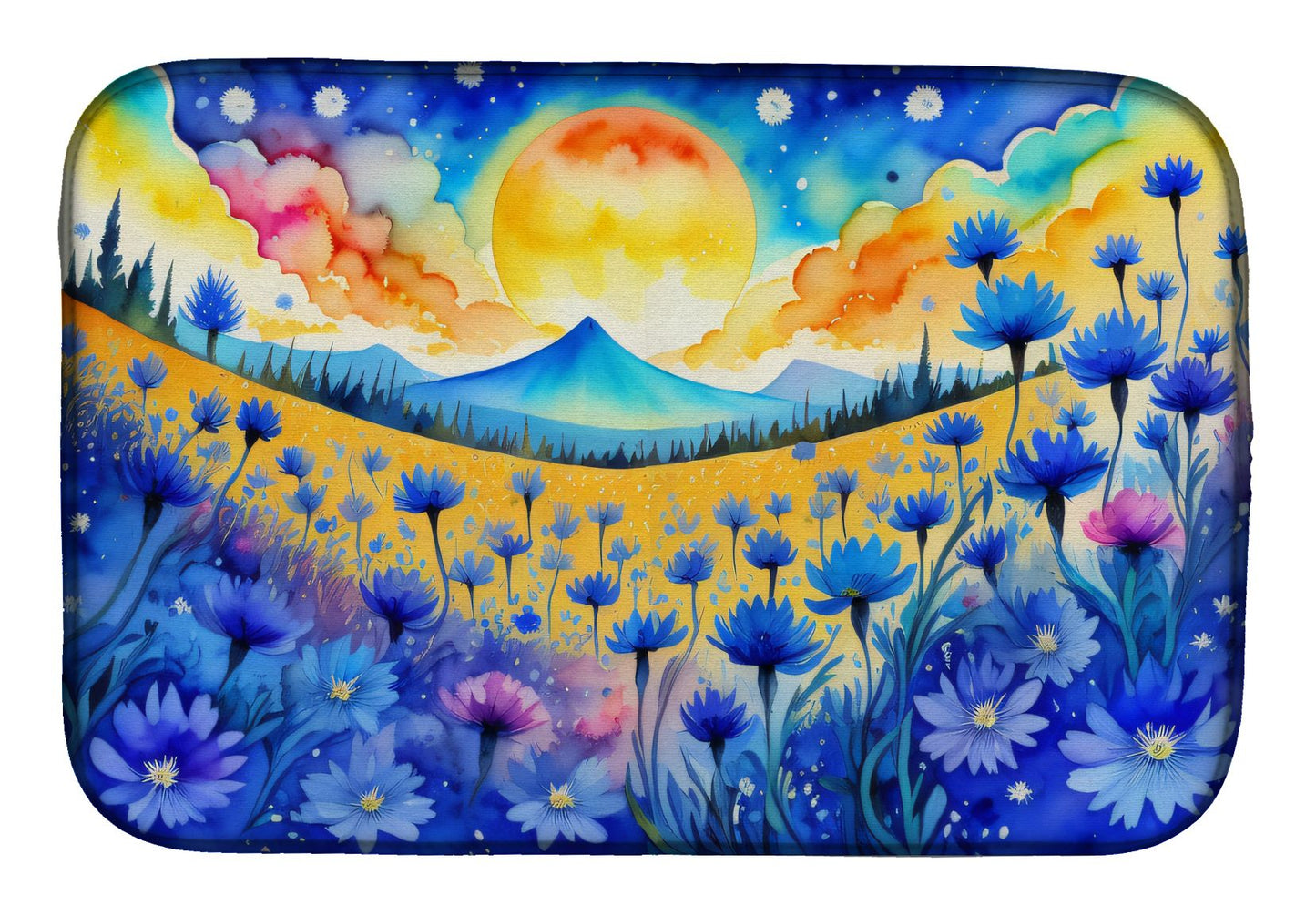 Blue Cornflowers in Color Dish Drying Mat Absorbent Dish Drying Mat Pad for Kitchen Counter Dish Drainer Mat for Countertop, 14 x 21", Multicolor