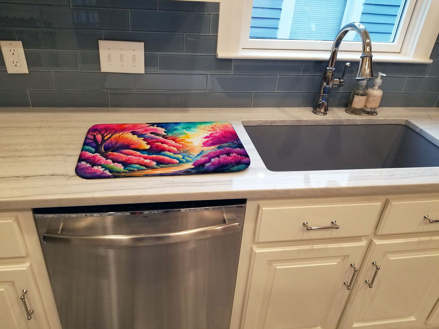 Azaleas in Color Dish Drying Mat Absorbent Dish Drying Mat Pad for Kitchen Counter Dish Drainer Mat for Countertop, 14 x 21", Multicolor