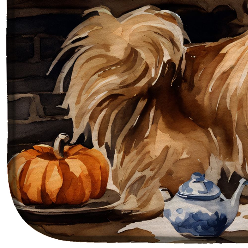 Tibetan Spaniel Fall Kitchen Pumpkins Dish Drying Mat Absorbent Dish Drying Mat Pad for Kitchen Counter Dish Drainer Mat for Countertop, 14 x 21", Multicolor