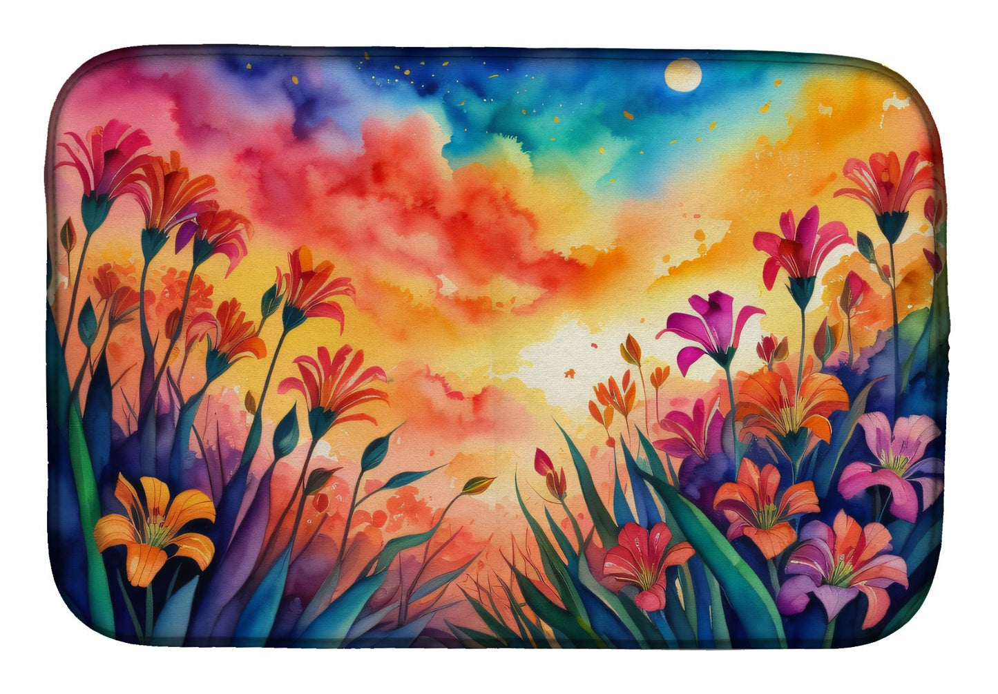 Alstroemerias in Color Dish Drying Mat Absorbent Dish Drying Mat Pad for Kitchen Counter Dish Drainer Mat for Countertop, 14 x 21", Multicolor
