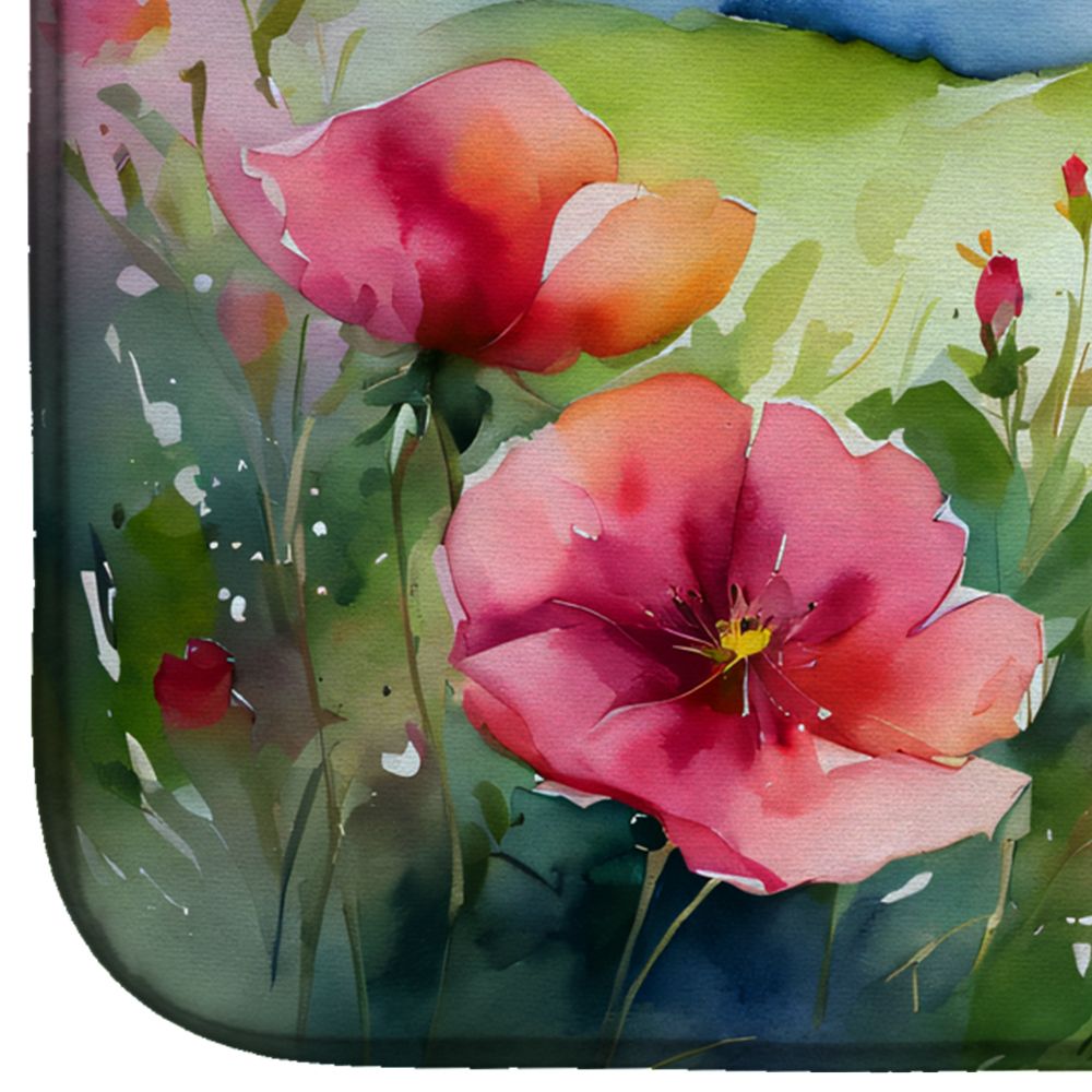 North Dakota Wild Prairie Roses in Watercolor Dish Drying Mat Absorbent Dish Drying Mat Pad for Kitchen Counter Dish Drainer Mat for Countertop, 14 x 21", Multicolor