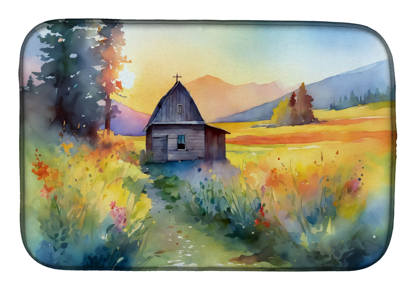 Montana Bitterroot in Watercolor Dish Drying Mat Absorbent Dish Drying Mat Pad for Kitchen Counter Dish Drainer Mat for Countertop, 14 x 21", Multicolor