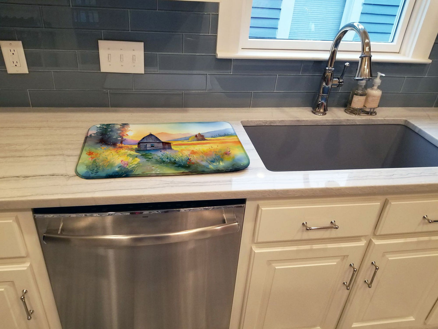 Montana Bitterroot in Watercolor Dish Drying Mat Absorbent Dish Drying Mat Pad for Kitchen Counter Dish Drainer Mat for Countertop, 14 x 21", Multicolor