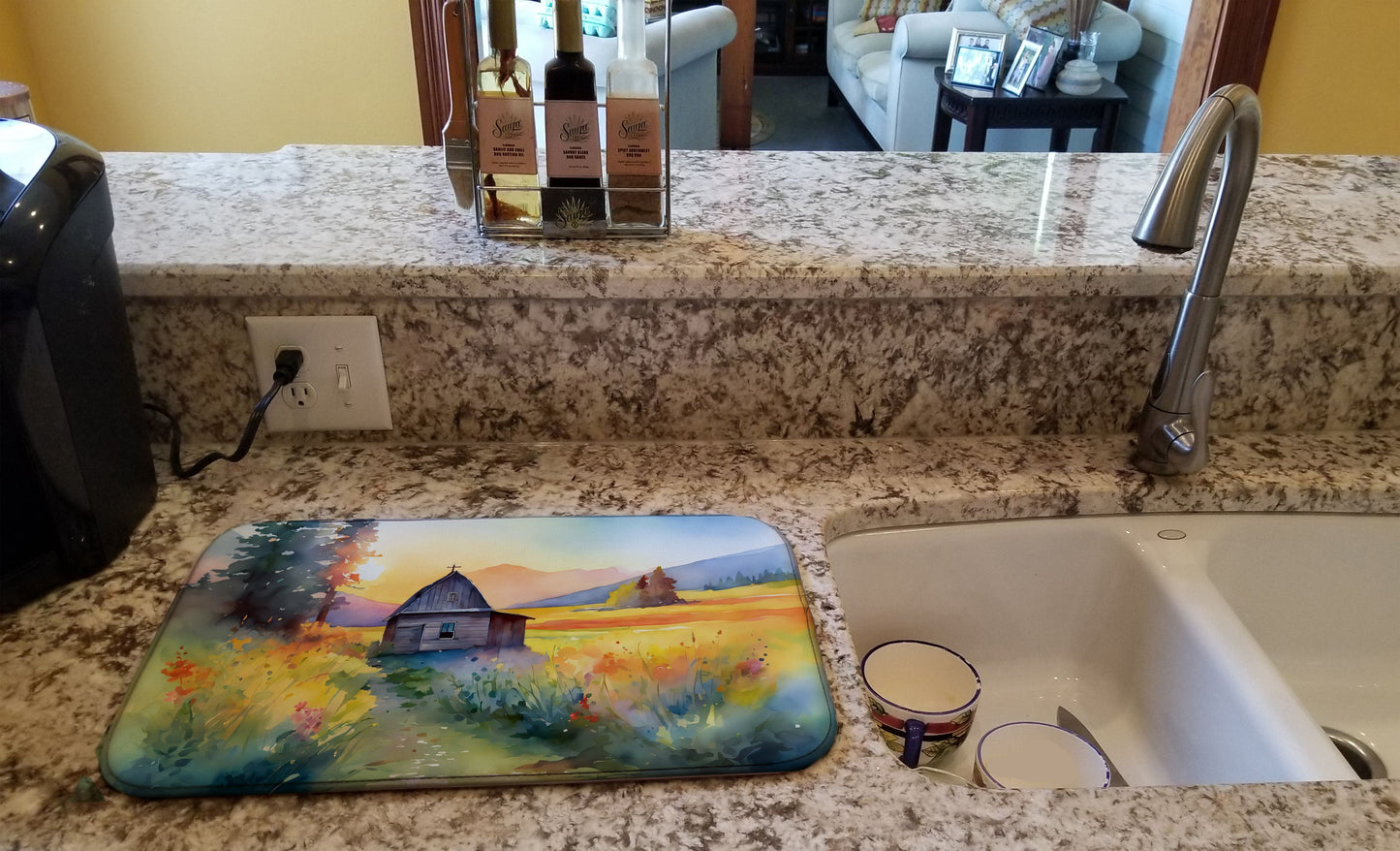 Montana Bitterroot in Watercolor Dish Drying Mat Absorbent Dish Drying Mat Pad for Kitchen Counter Dish Drainer Mat for Countertop, 14 x 21", Multicolor