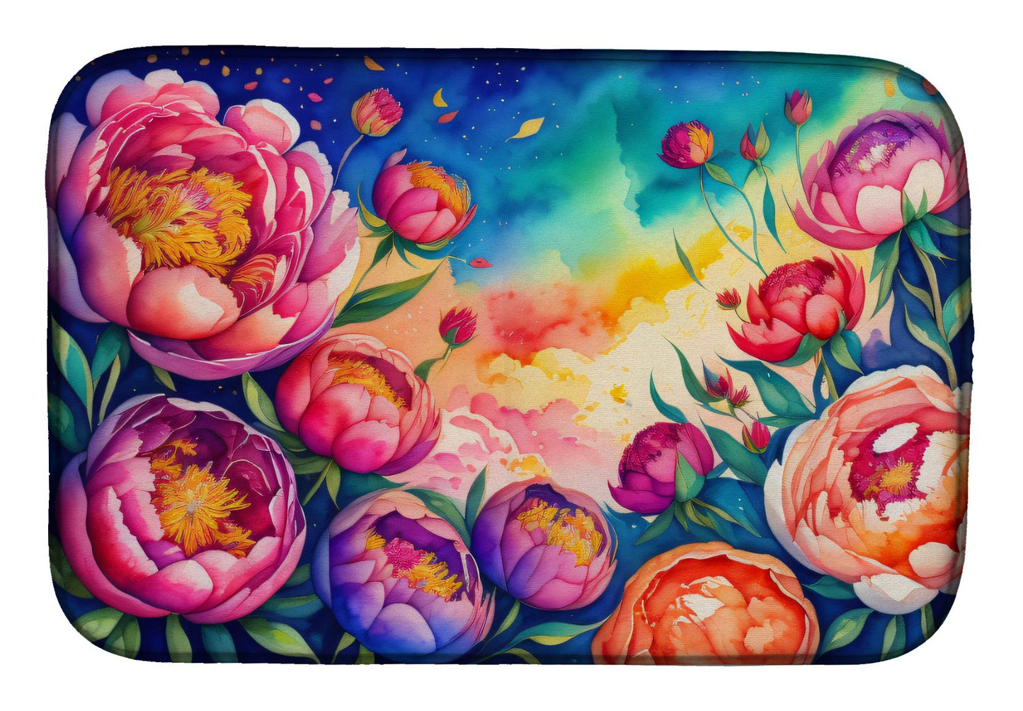 Peonies in Color Dish Drying Mat Absorbent Dish Drying Mat Pad for Kitchen Counter Dish Drainer Mat for Countertop, 14 x 21", Multicolor