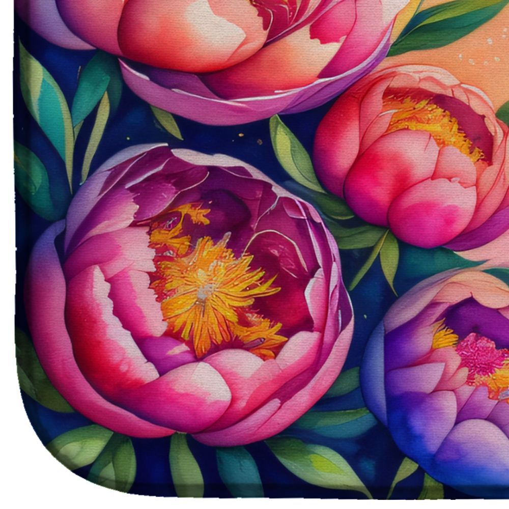 Peonies in Color Dish Drying Mat Absorbent Dish Drying Mat Pad for Kitchen Counter Dish Drainer Mat for Countertop, 14 x 21", Multicolor