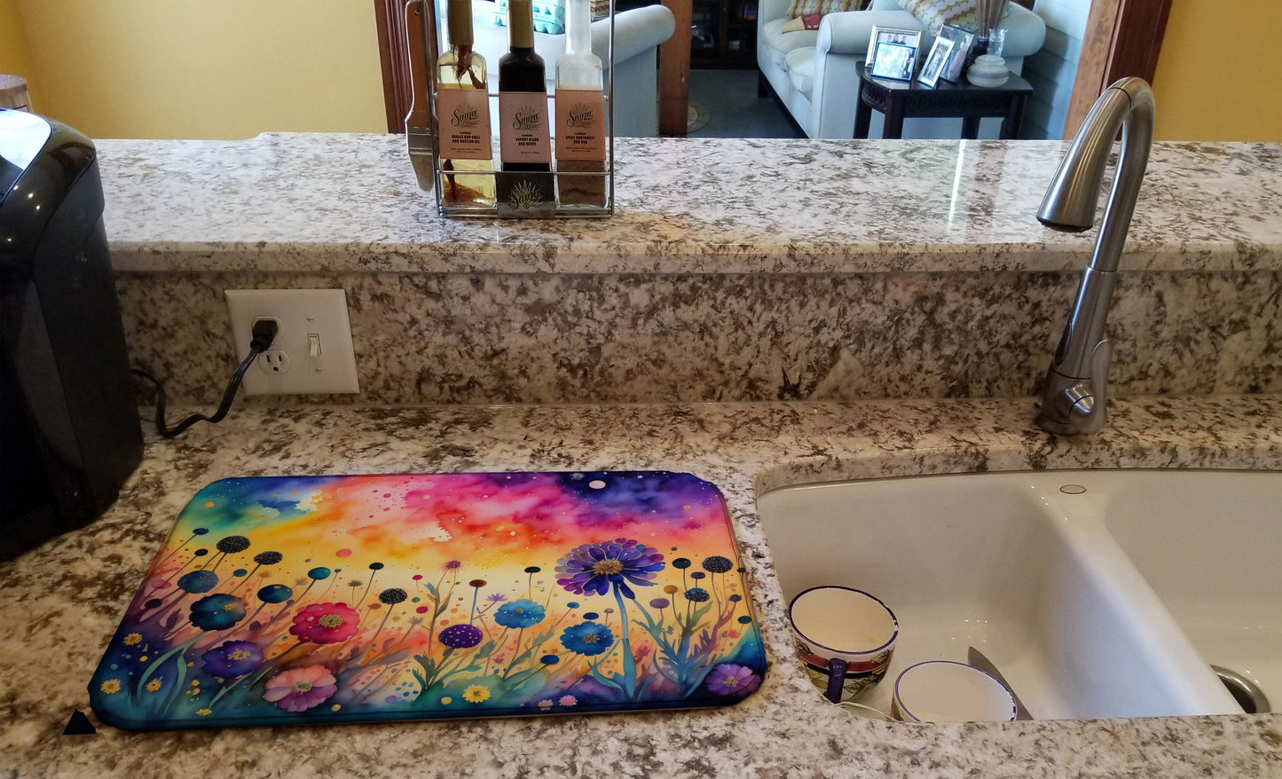 Scabiosa in Color Dish Drying Mat Absorbent Dish Drying Mat Pad for Kitchen Counter Dish Drainer Mat for Countertop, 14 x 21", Multicolor