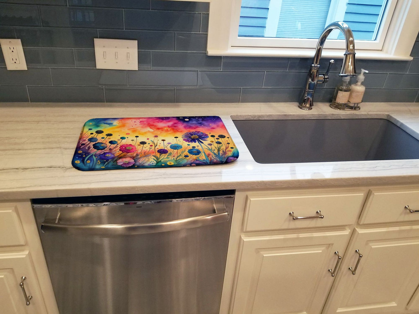 Scabiosa in Color Dish Drying Mat Absorbent Dish Drying Mat Pad for Kitchen Counter Dish Drainer Mat for Countertop, 14 x 21", Multicolor