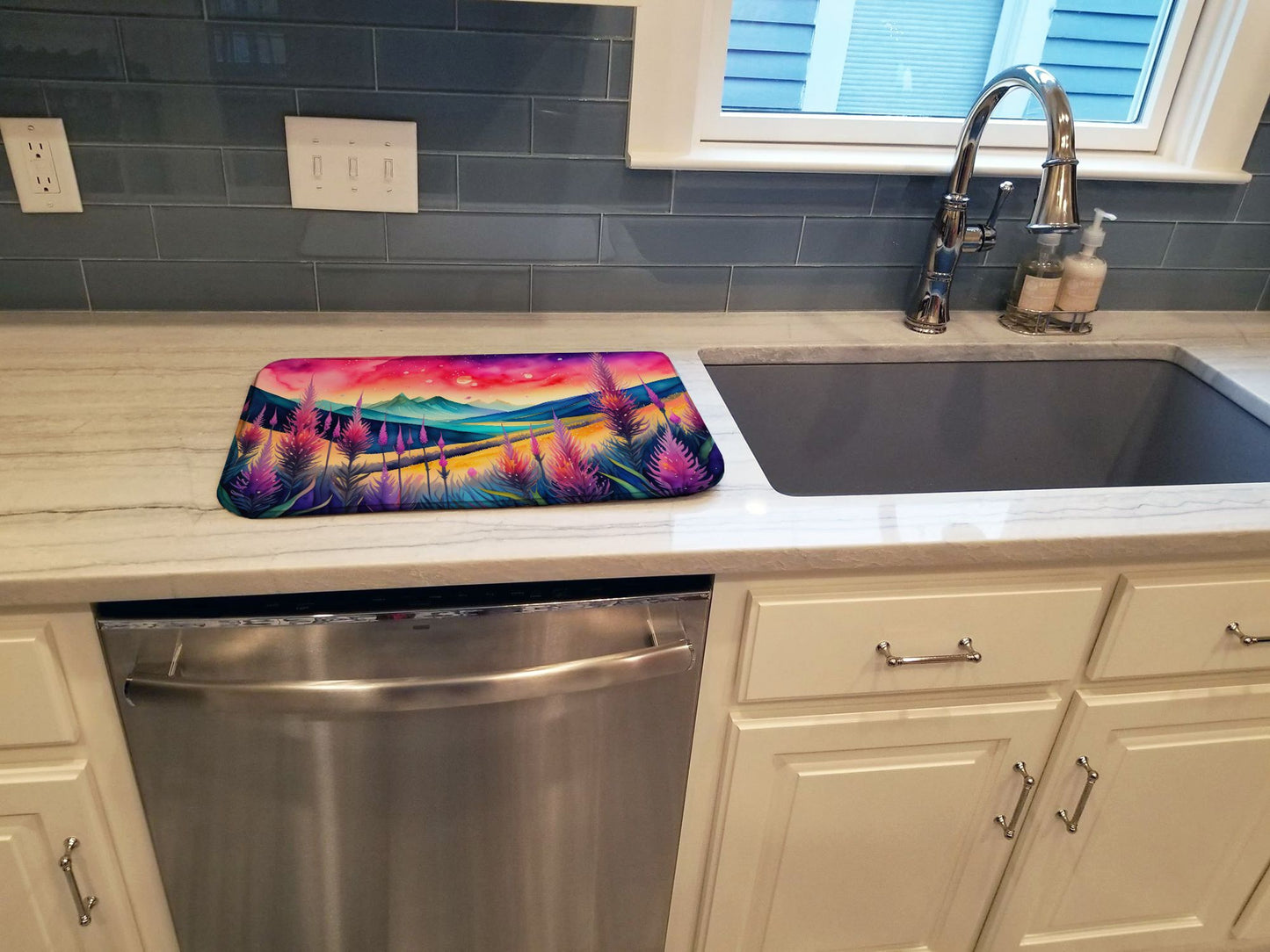 Liatris in Color Dish Drying Mat Absorbent Dish Drying Mat Pad for Kitchen Counter Dish Drainer Mat for Countertop, 14 x 21", Multicolor