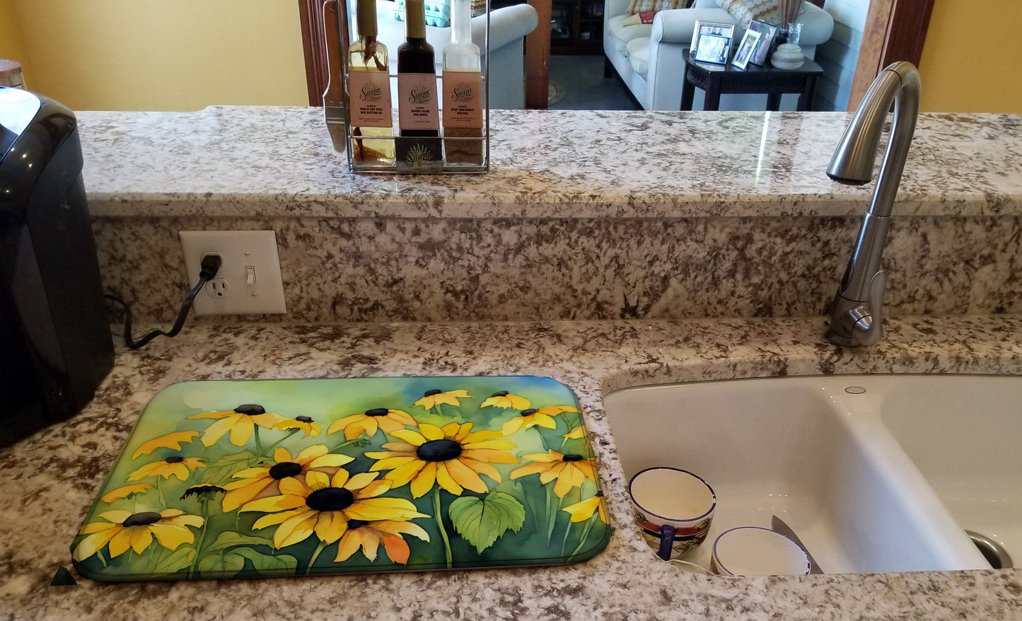 Maryland Black-Eyed Susans in Watercolor Dish Drying Mat Absorbent Dish Drying Mat Pad for Kitchen Counter Dish Drainer Mat for Countertop, 14 x 21", Multicolor