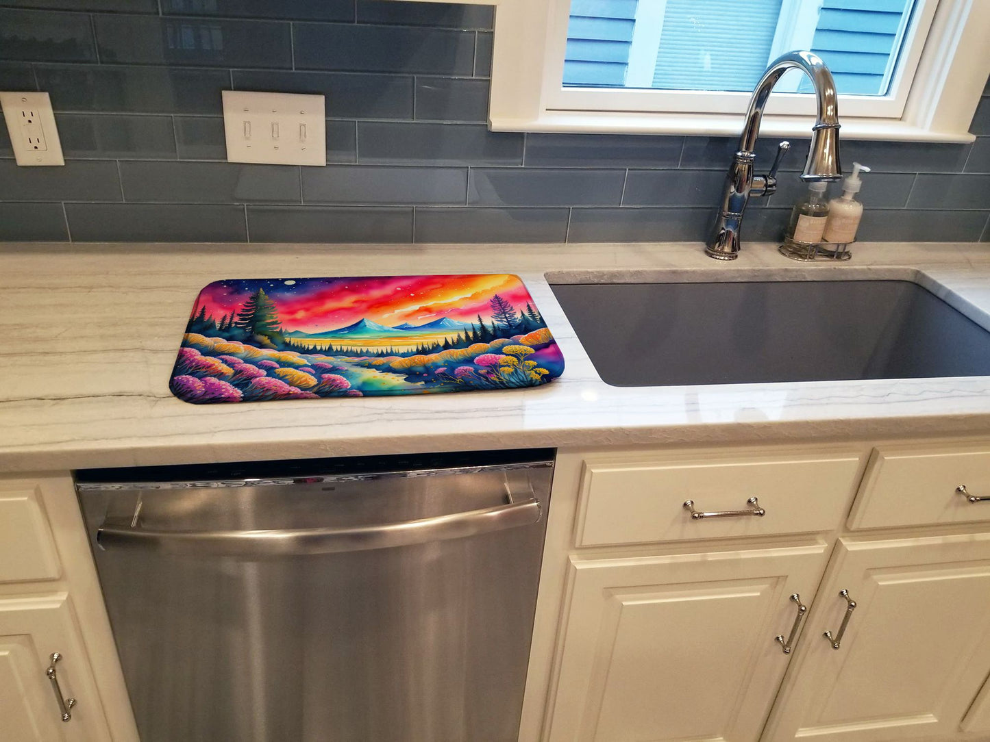 Yarrow in Color Dish Drying Mat Absorbent Dish Drying Mat Pad for Kitchen Counter Dish Drainer Mat for Countertop, 14 x 21", Multicolor