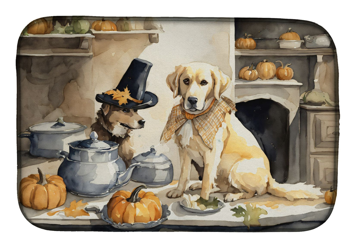 Yellow Lab Fall Kitchen Pumpkins Dish Drying Mat Absorbent Dish Drying Mat Pad for Kitchen Counter Dish Drainer Mat for Countertop, 14 x 21", Multicolor