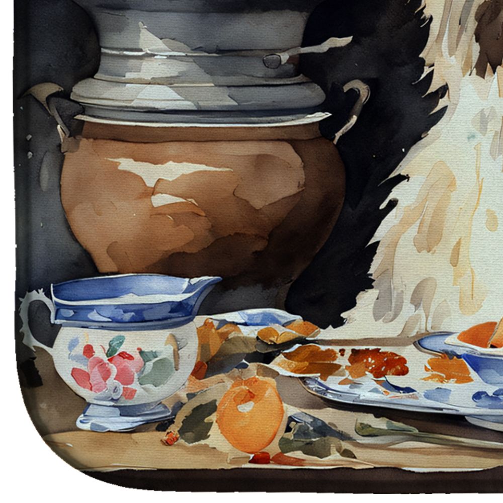 Tibetan Mastiff Fall Kitchen Pumpkins Dish Drying Mat Absorbent Dish Drying Mat Pad for Kitchen Counter Dish Drainer Mat for Countertop, 14 x 21", Multicolor