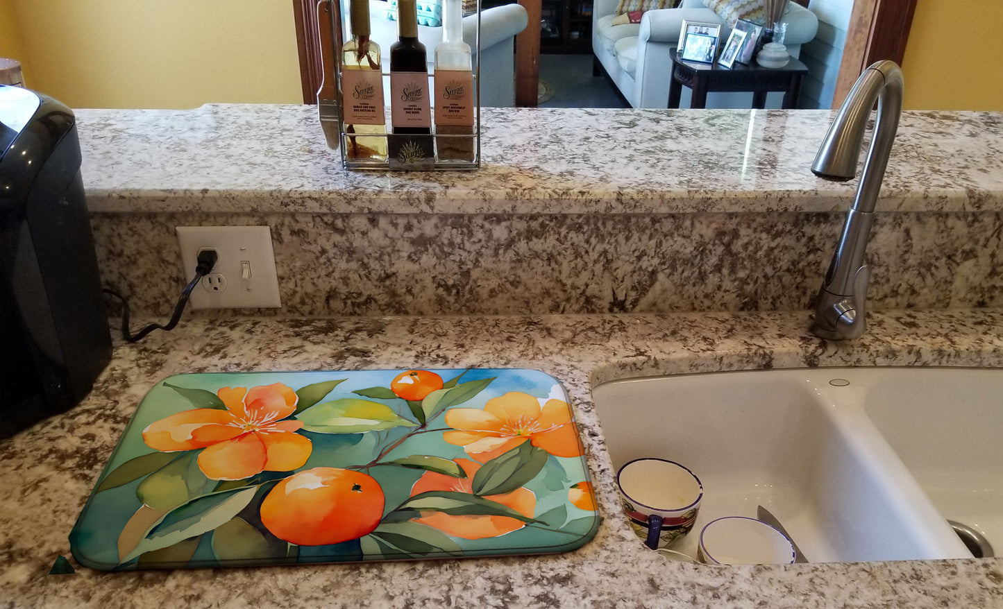 Florida Orange Blossom in Watercolor Dish Drying Mat Absorbent Dish Drying Mat Pad for Kitchen Counter Dish Drainer Mat for Countertop, 14 x 21", Multicolor