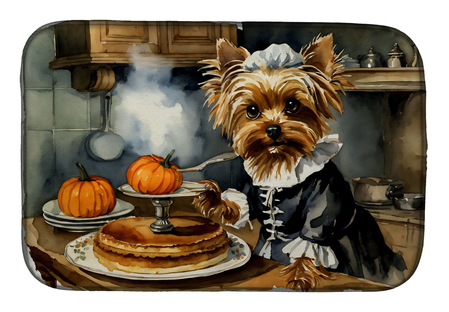 Yorkie Fall Kitchen Pumpkins Dish Drying Mat Absorbent Dish Drying Mat Pad for Kitchen Counter Dish Drainer Mat for Countertop, 14 x 21", Multicolor