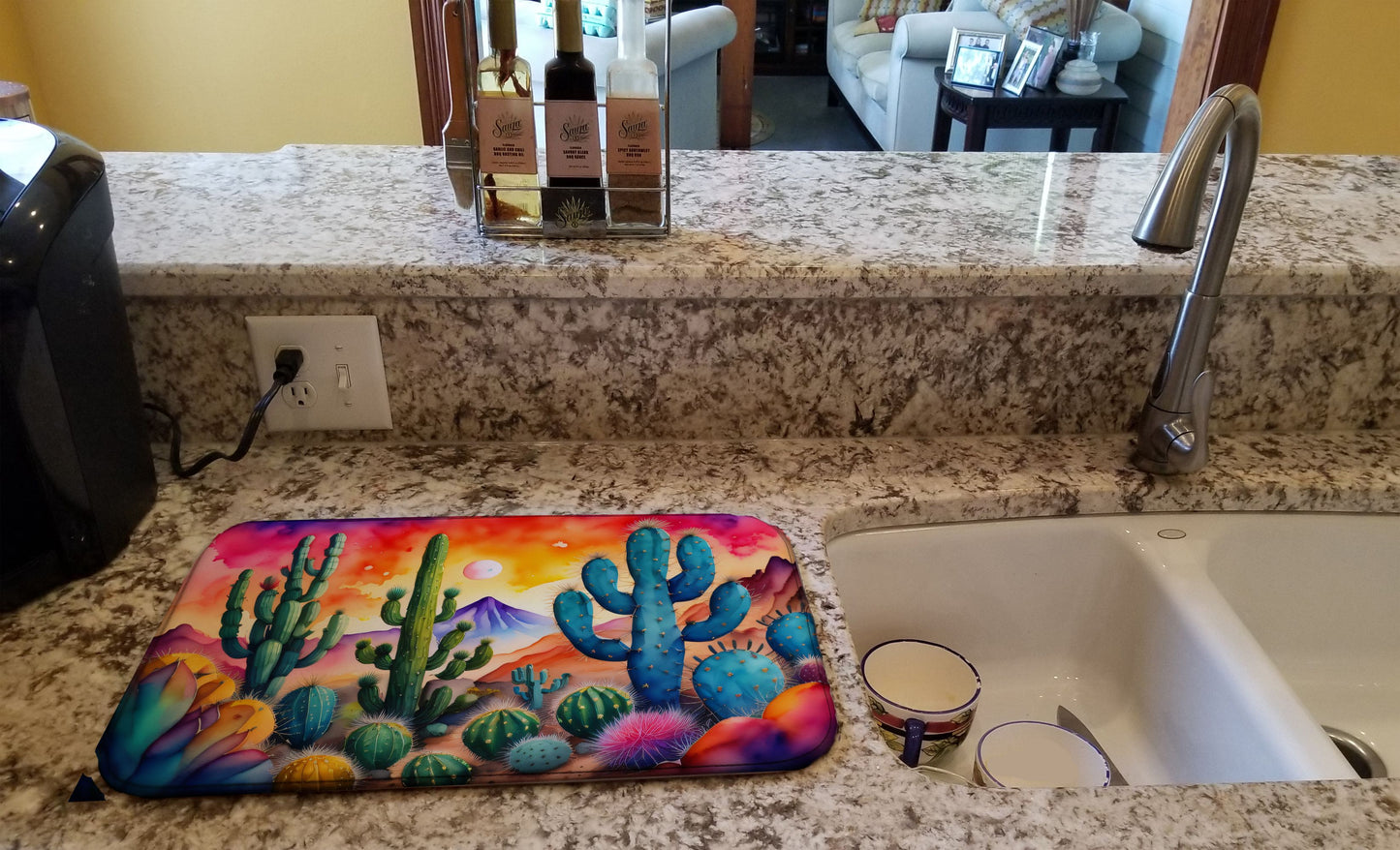 Cactus in Color Dish Drying Mat Absorbent Dish Drying Mat Pad for Kitchen Counter Dish Drainer Mat for Countertop, 14 x 21", Multicolor