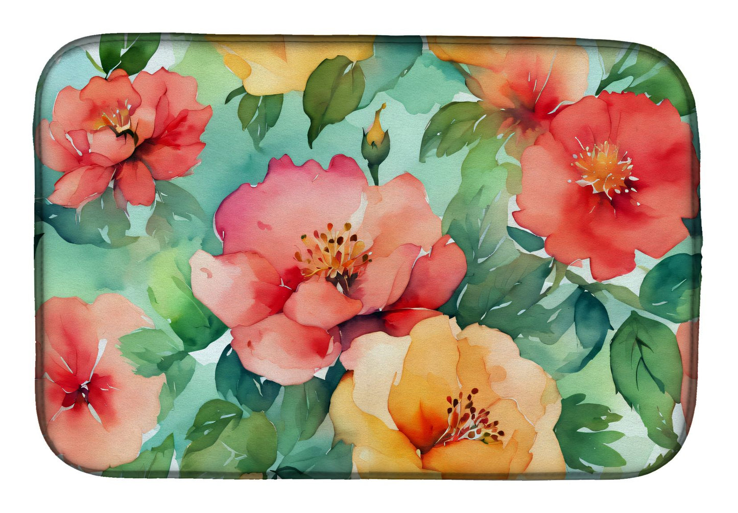Georgia Cherokee Rose in Watercolor Dish Drying Mat Absorbent Dish Drying Mat Pad for Kitchen Counter Dish Drainer Mat for Countertop, 14 x 21", Multicolor