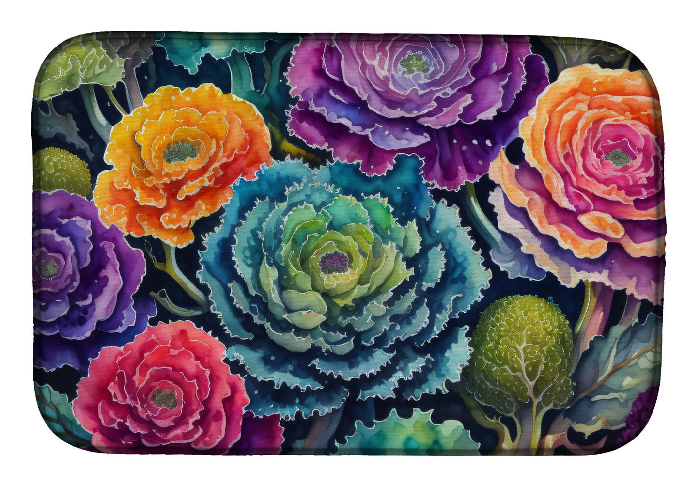 Ornamental Kale in Color Dish Drying Mat Absorbent Dish Drying Mat Pad for Kitchen Counter Dish Drainer Mat for Countertop, 14 x 21", Multicolor