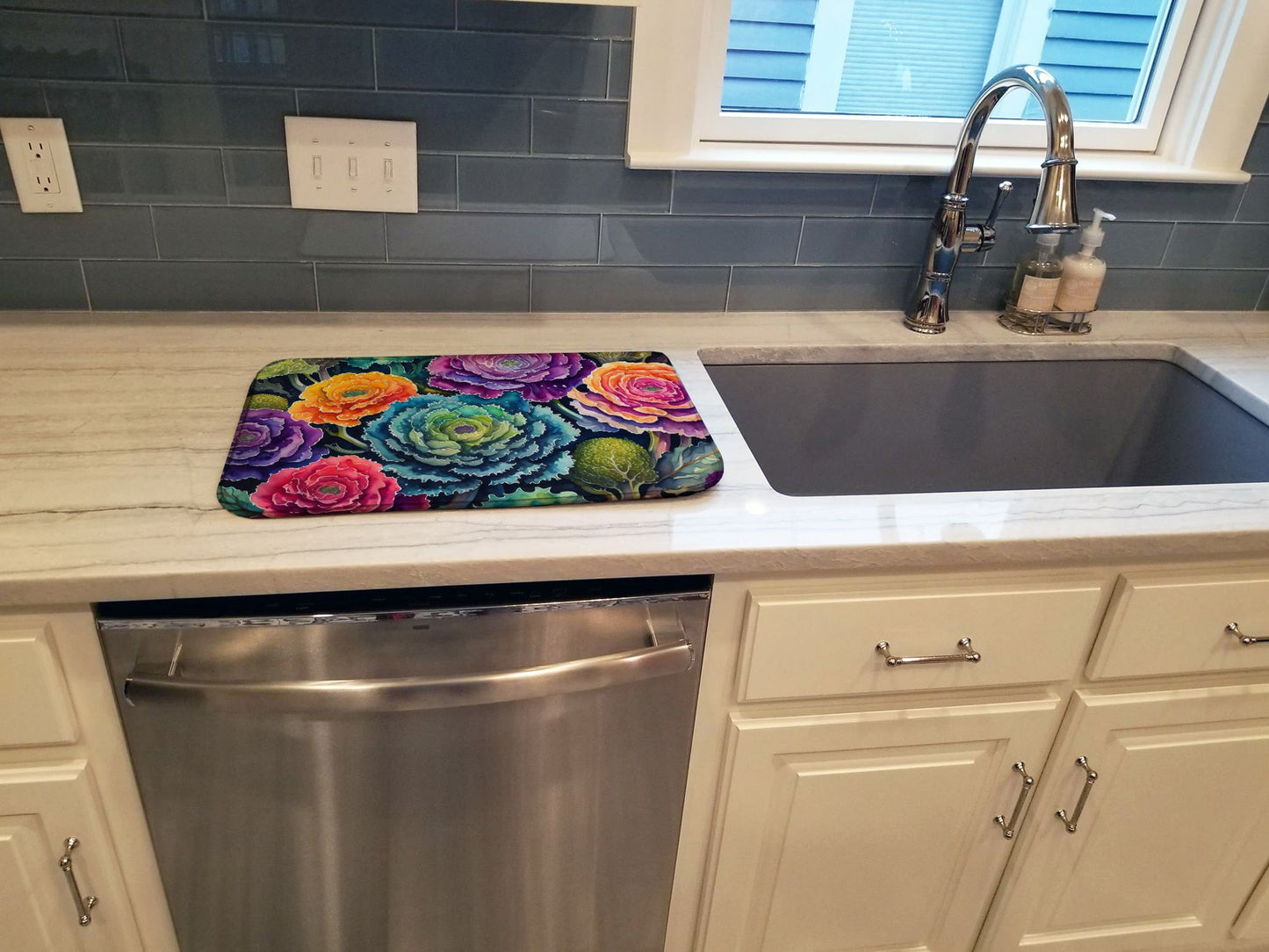 Ornamental Kale in Color Dish Drying Mat Absorbent Dish Drying Mat Pad for Kitchen Counter Dish Drainer Mat for Countertop, 14 x 21", Multicolor