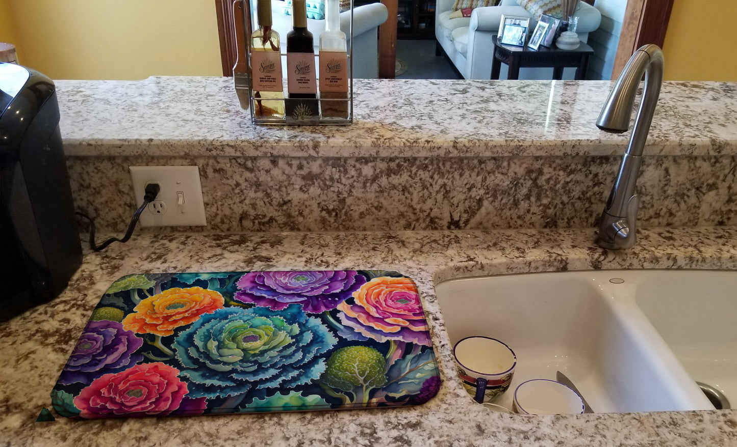 Ornamental Kale in Color Dish Drying Mat Absorbent Dish Drying Mat Pad for Kitchen Counter Dish Drainer Mat for Countertop, 14 x 21", Multicolor
