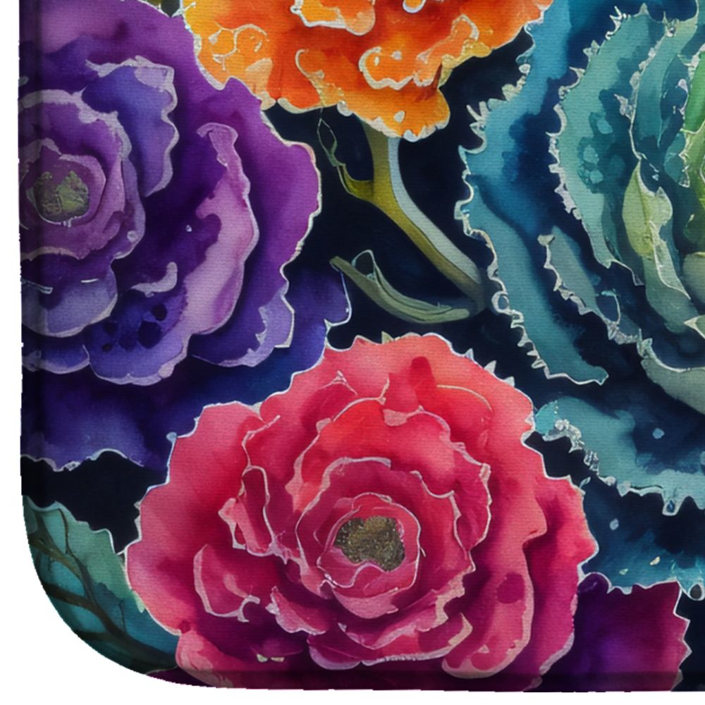 Ornamental Kale in Color Dish Drying Mat Absorbent Dish Drying Mat Pad for Kitchen Counter Dish Drainer Mat for Countertop, 14 x 21", Multicolor
