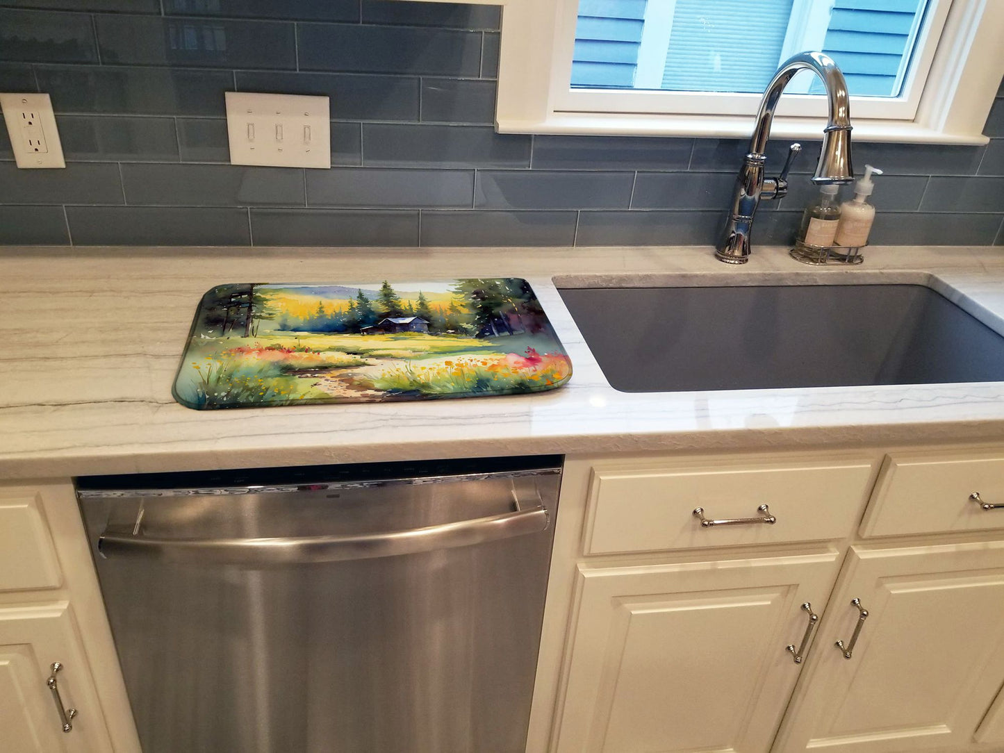 Montana Bitterroot in Watercolor Dish Drying Mat Absorbent Dish Drying Mat Pad for Kitchen Counter Dish Drainer Mat for Countertop, 14 x 21", Multicolor