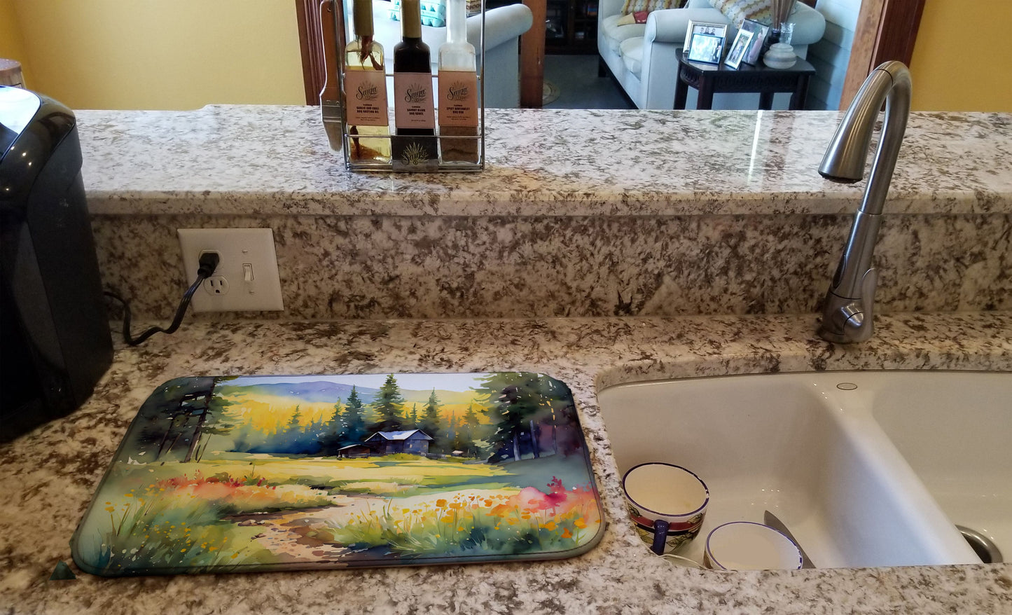 Montana Bitterroot in Watercolor Dish Drying Mat Absorbent Dish Drying Mat Pad for Kitchen Counter Dish Drainer Mat for Countertop, 14 x 21", Multicolor