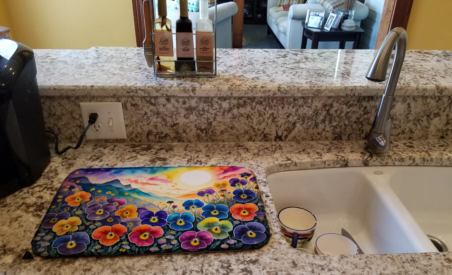 Pansies in Color Dish Drying Mat Absorbent Dish Drying Mat Pad for Kitchen Counter Dish Drainer Mat for Countertop, 14 x 21", Multicolor
