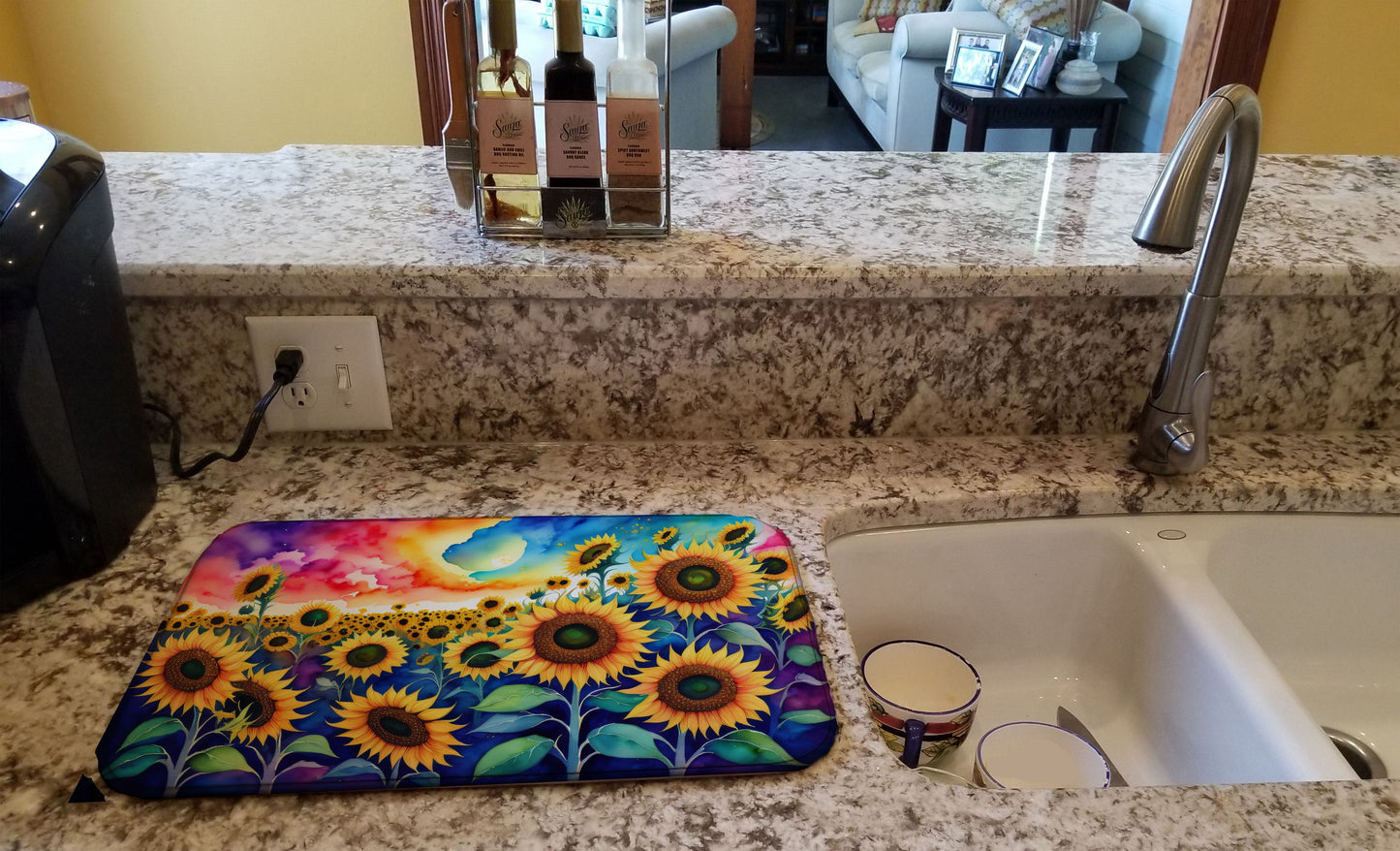 Sunflowers in Color Dish Drying Mat Absorbent Dish Drying Mat Pad for Kitchen Counter Dish Drainer Mat for Countertop, 14 x 21", Multicolor