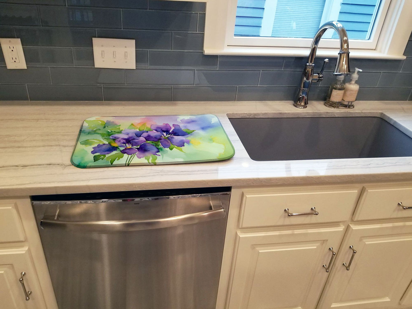 New Jersey Violet in Watercolor Dish Drying Mat Absorbent Dish Drying Mat Pad for Kitchen Counter Dish Drainer Mat for Countertop, 14 x 21", Multicolor