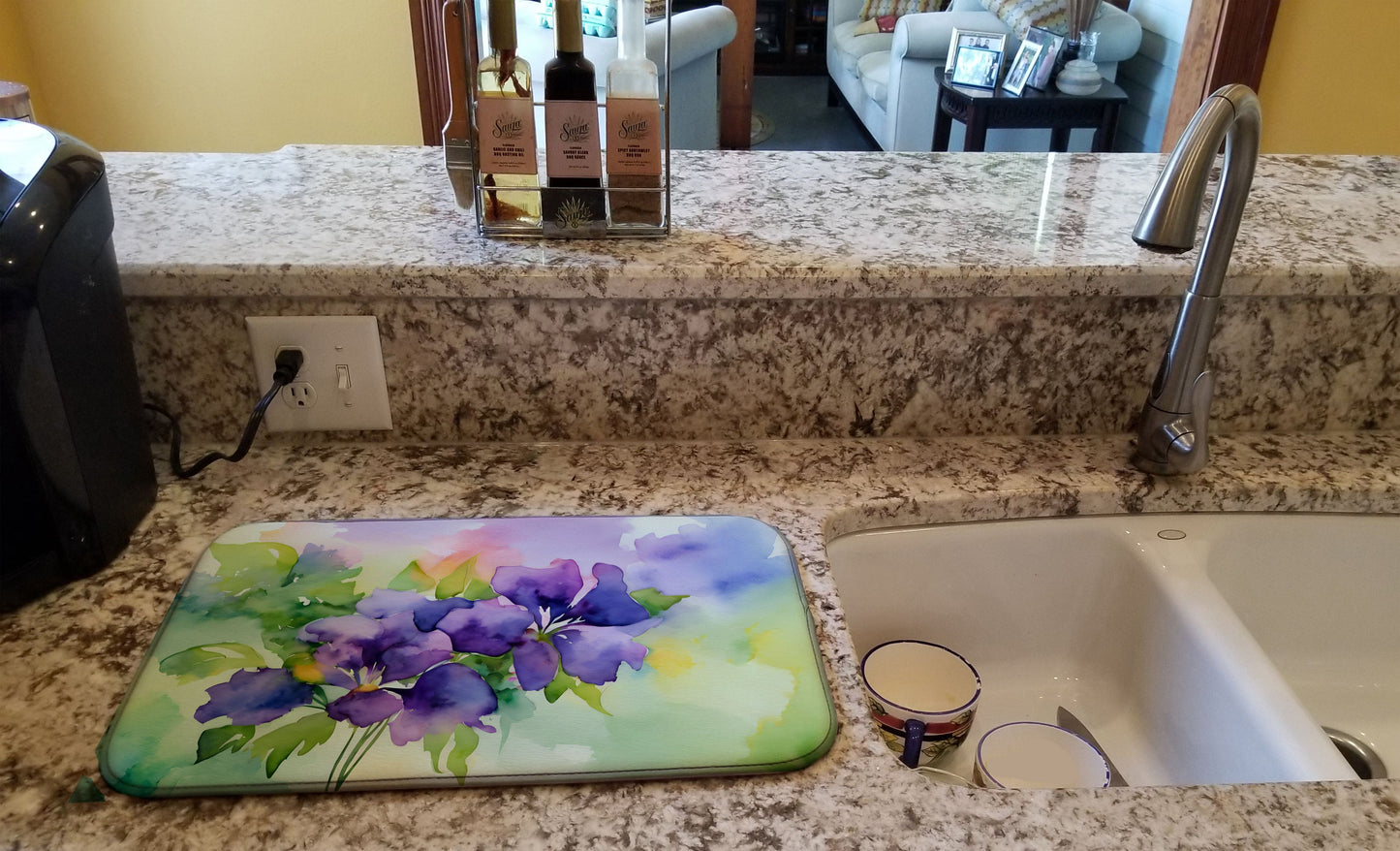 New Jersey Violet in Watercolor Dish Drying Mat Absorbent Dish Drying Mat Pad for Kitchen Counter Dish Drainer Mat for Countertop, 14 x 21", Multicolor