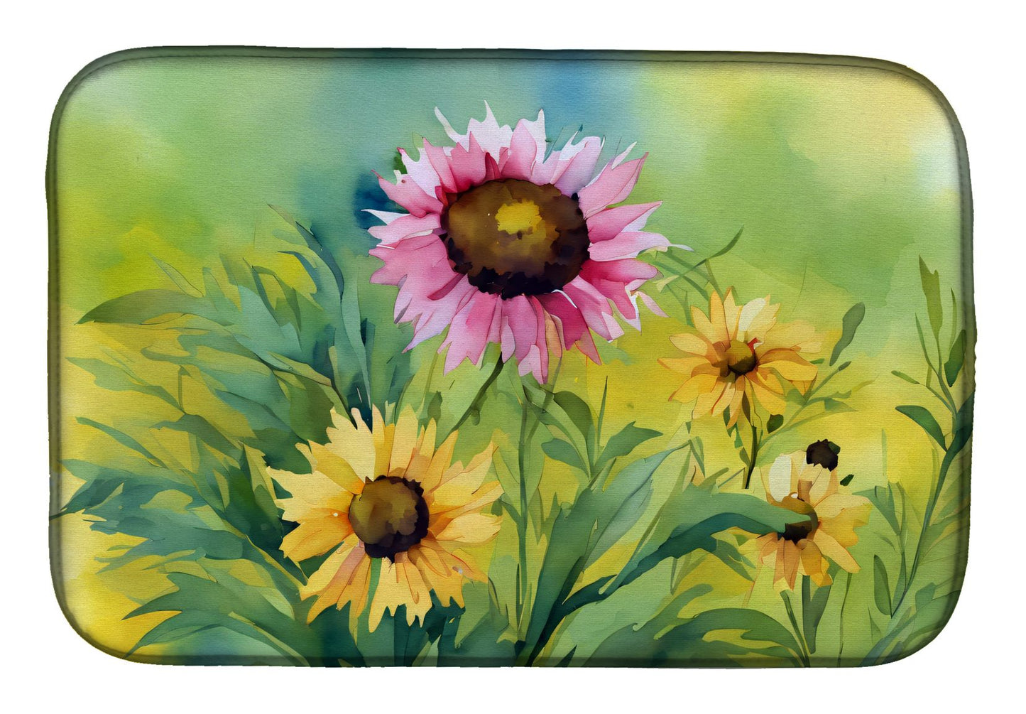 Kentucky Goldenrod in Watercolor Dish Drying Mat Absorbent Dish Drying Mat Pad for Kitchen Counter Dish Drainer Mat for Countertop, 14 x 21", Multicolor