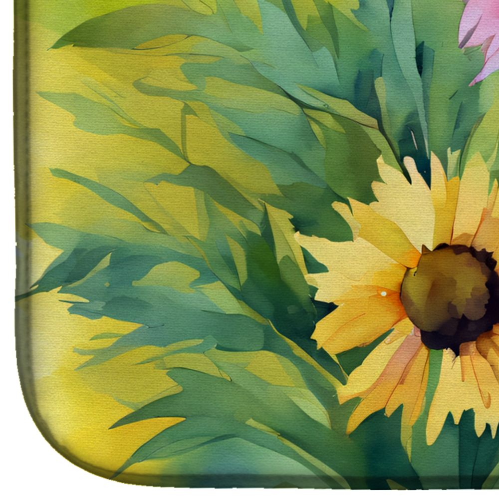 Kentucky Goldenrod in Watercolor Dish Drying Mat Absorbent Dish Drying Mat Pad for Kitchen Counter Dish Drainer Mat for Countertop, 14 x 21", Multicolor