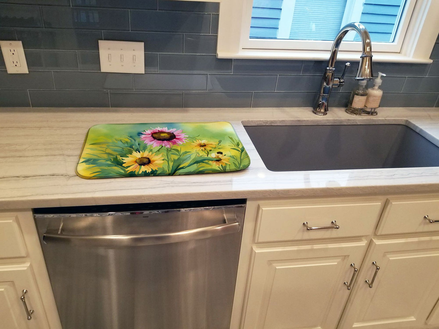 Kentucky Goldenrod in Watercolor Dish Drying Mat Absorbent Dish Drying Mat Pad for Kitchen Counter Dish Drainer Mat for Countertop, 14 x 21", Multicolor