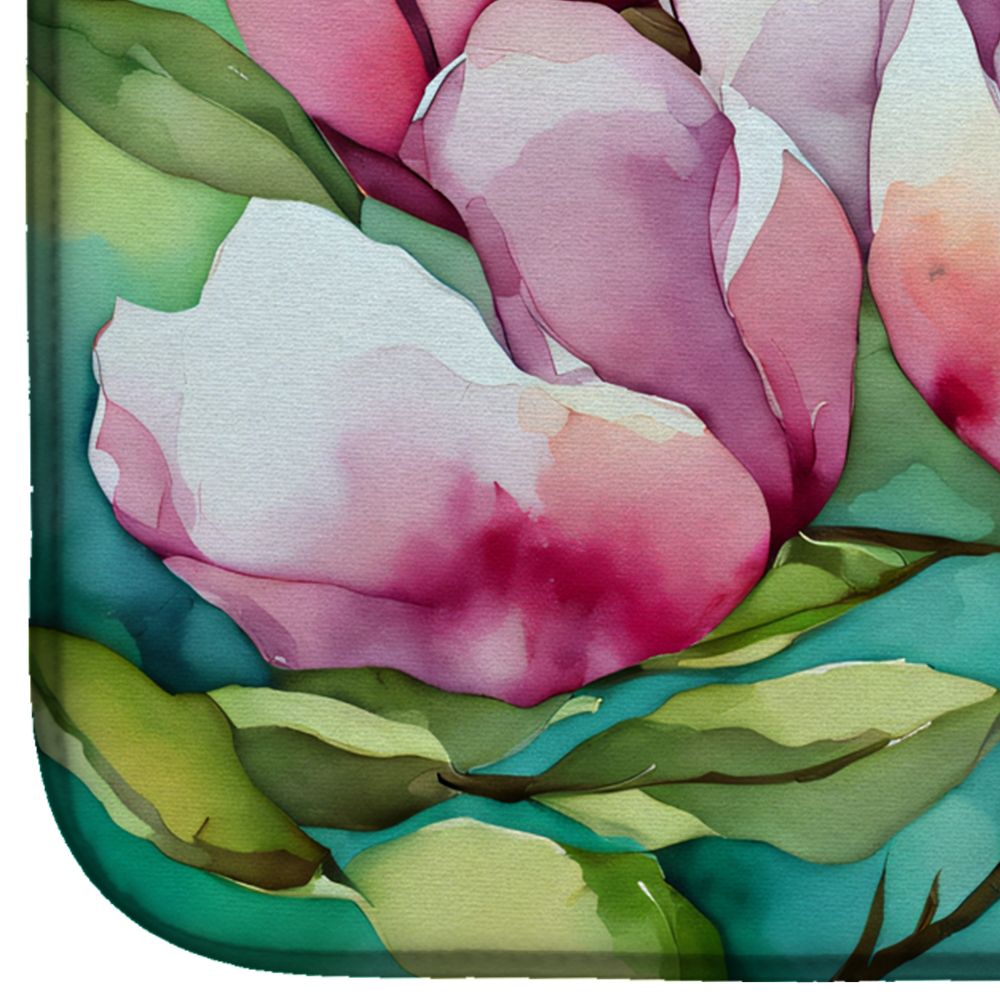 Louisiana Magnolias in Watercolor Dish Drying Mat Absorbent Dish Drying Mat Pad for Kitchen Counter Dish Drainer Mat for Countertop, 14 x 21", Multicolor
