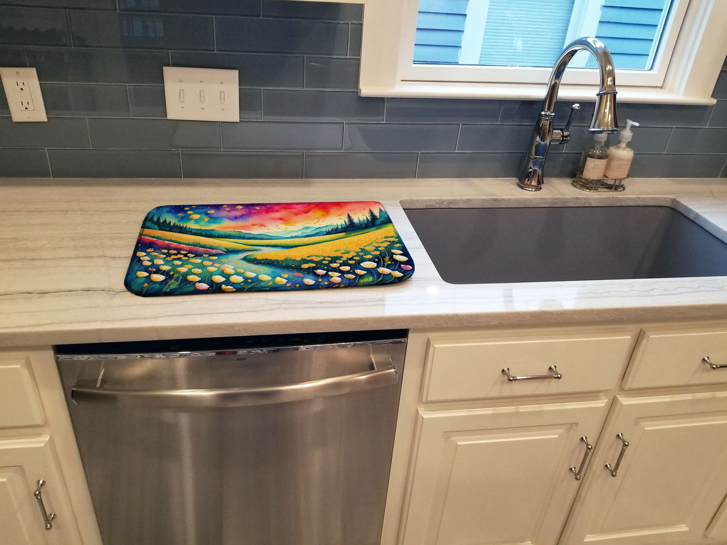 Buttercups in Color Dish Drying Mat Absorbent Dish Drying Mat Pad for Kitchen Counter Dish Drainer Mat for Countertop, 14 x 21", Multicolor
