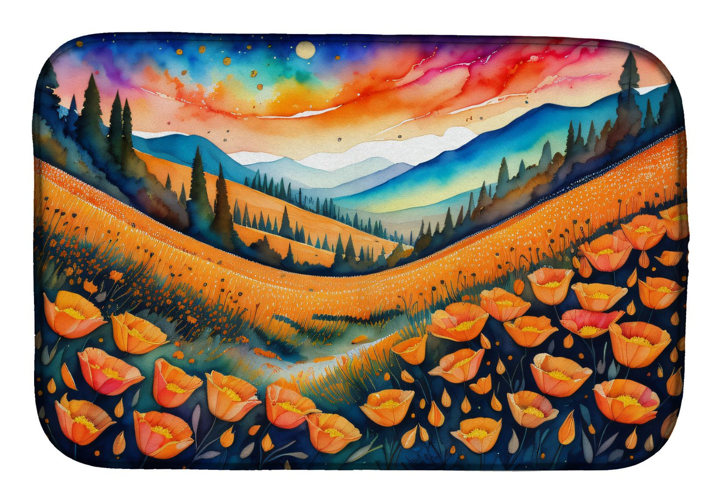 California Poppies in Color Dish Drying Mat Absorbent Dish Drying Mat Pad for Kitchen Counter Dish Drainer Mat for Countertop, 14 x 21", Multicolor